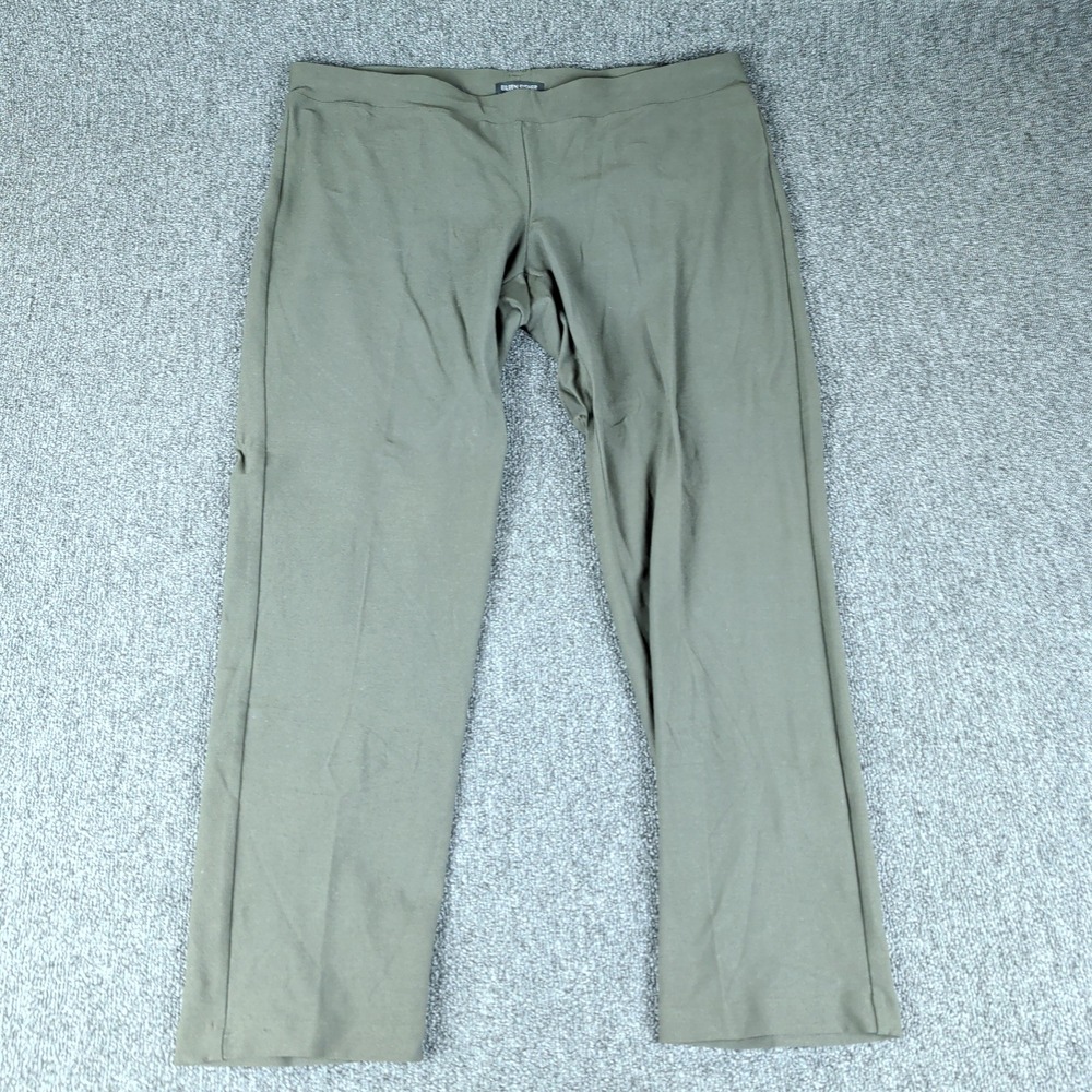 Eileen Fisher Pants Size L Olive Green Viscose Stretch Straight Leg Pull On — photo 2